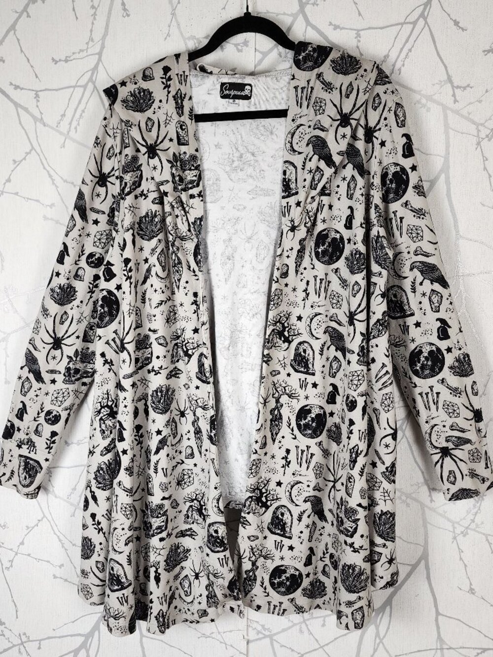 Sourpuss Spooky Witchy Printed Cotton Jersey Hooded Cardigan